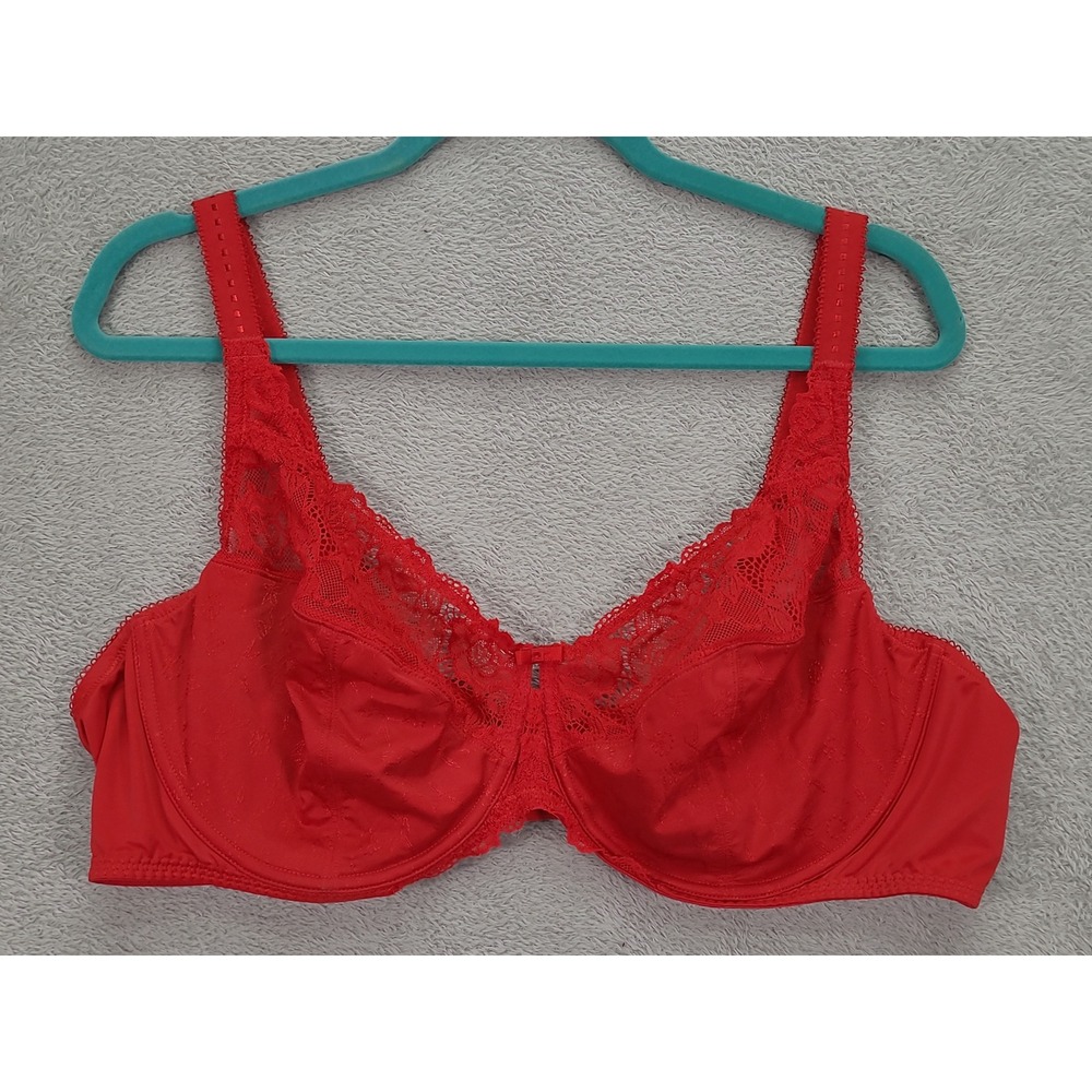 DELIMIRA Red Lace Trim Minimizer Bra Full Coverage‎ Underwire Support 48C